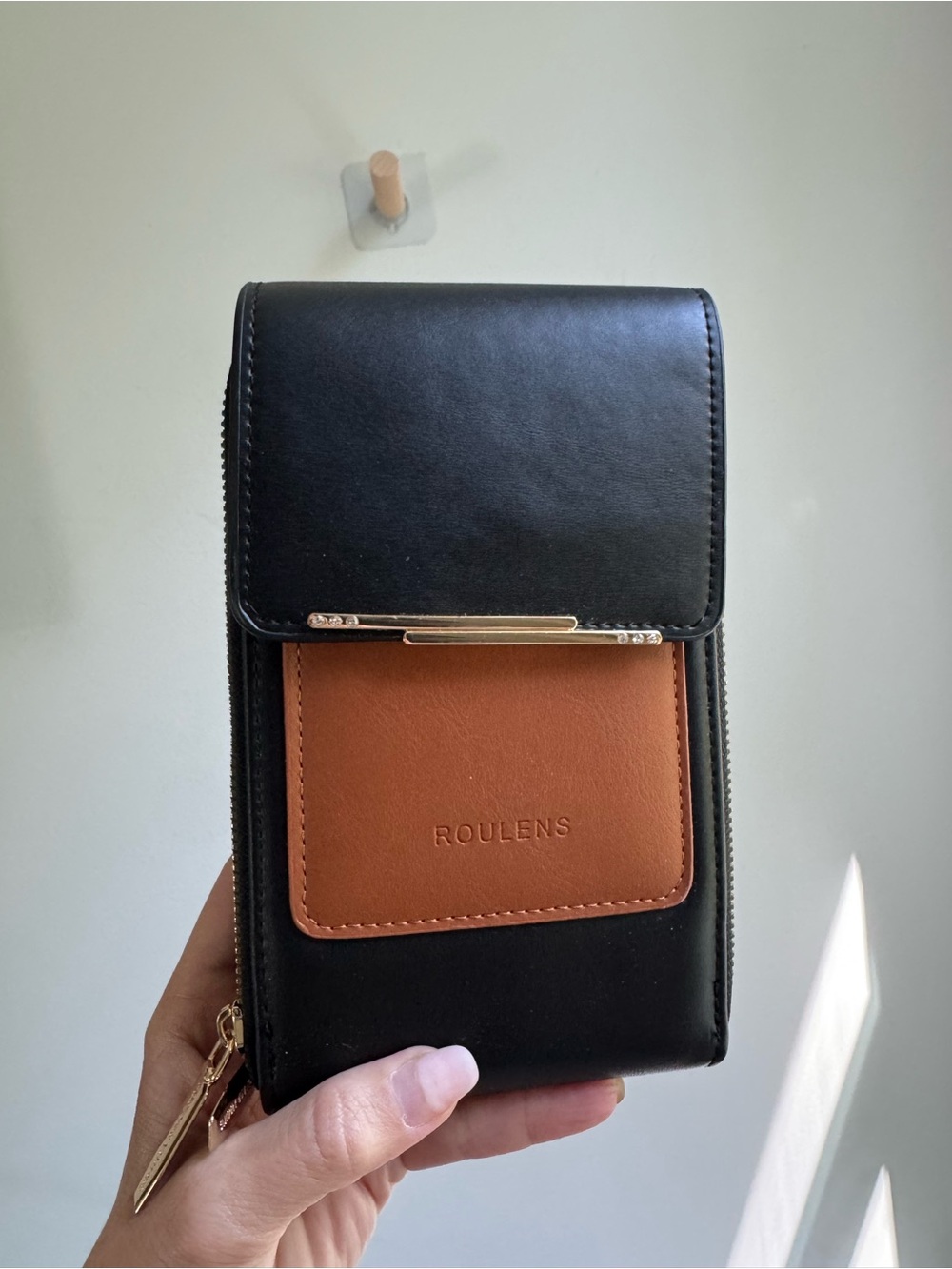 Roulens Black & Brown Mini Crossbody Wallet Bag